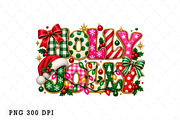 Holly Jolly PNG, Retro Christmas PNG, a Seasonal Illustration by Watercolor design (Thumbnail 1 of 3)