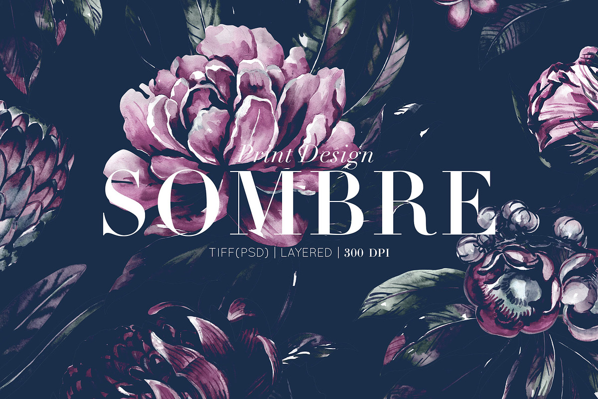 Sombre, Hand painted Watercolours!, a Pattern Graphic by Pink Linen (Photo 1 of 11)
