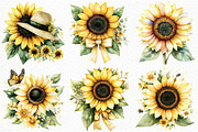 Watercolor Sunflower Summer Clipart, an Illustration by Craft Nest (Thumbnail 3 of 12)