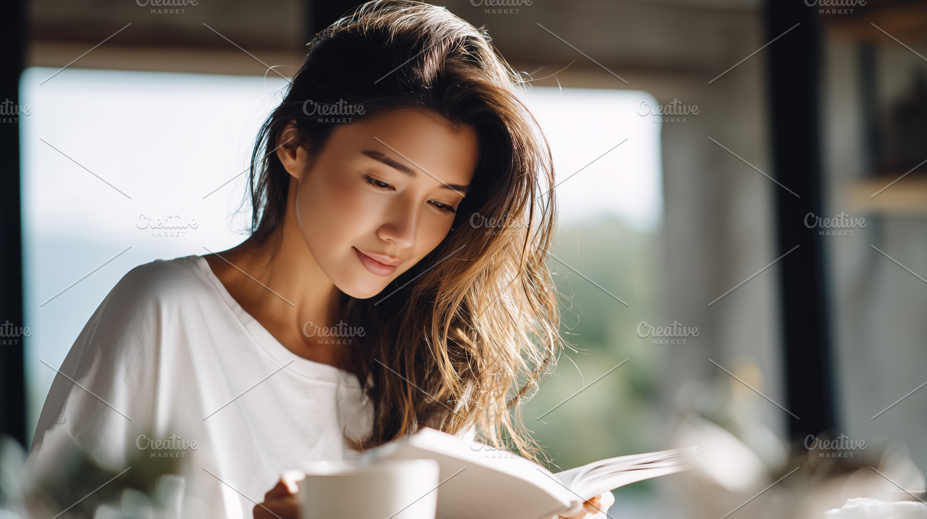 Young asian woman enjoys reading, a Person Photo by MistyDay