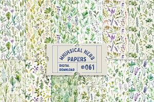 Watercolour Herb Seamless Patterns