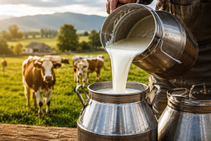 Pouring milk from a metal container, a Photo by Beautiful things