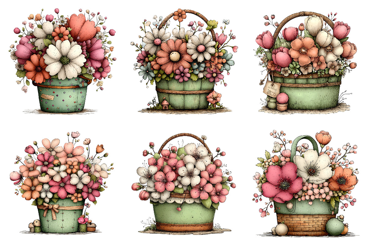 Whimsical Spring Flower Basket, an Illustration by Dream Creation (Photo 3 of 6)