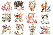 Funny Dog and Cat Love Ice Cream png, an Illustration by Watercolor design (Thumbnail 2 of 5)