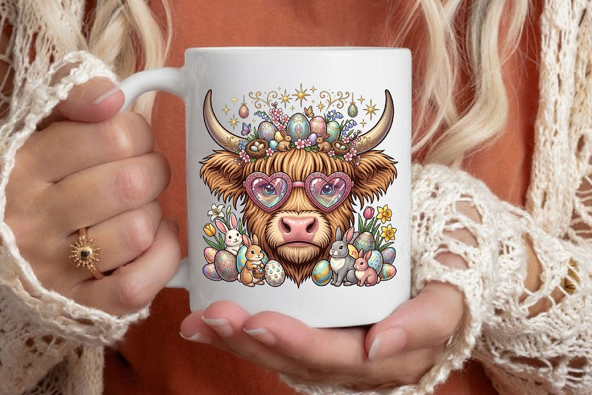 Easter Day Highland Cow Highland, a Seasonal Illustration by Designking (Photo 6 of 6)