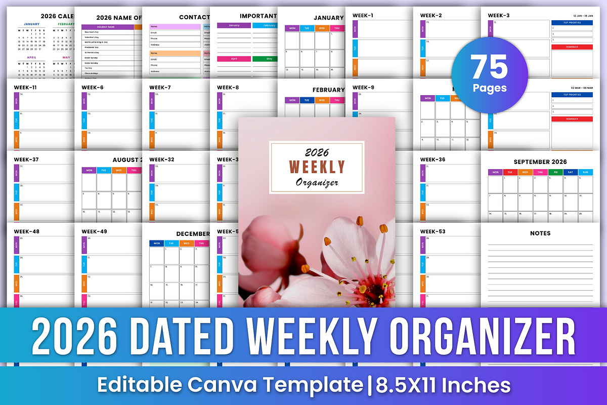 2026 Dated Weekly Organizer Canva, a Stationery Template by Mustafiz (Photo 1 of 4)