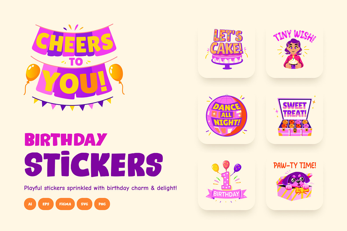 Birthday Sticker Set, an Emoji Icon by Brickclay (Photo 1 of 8)