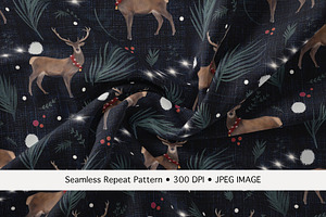 Festive Foliage Stag Seamless