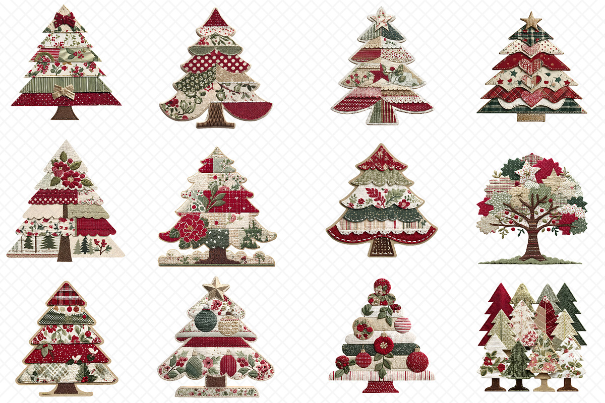 Patchwork Christmas Tree Clipart, an Illustration by cherrydesign (Photo 3 of 3)