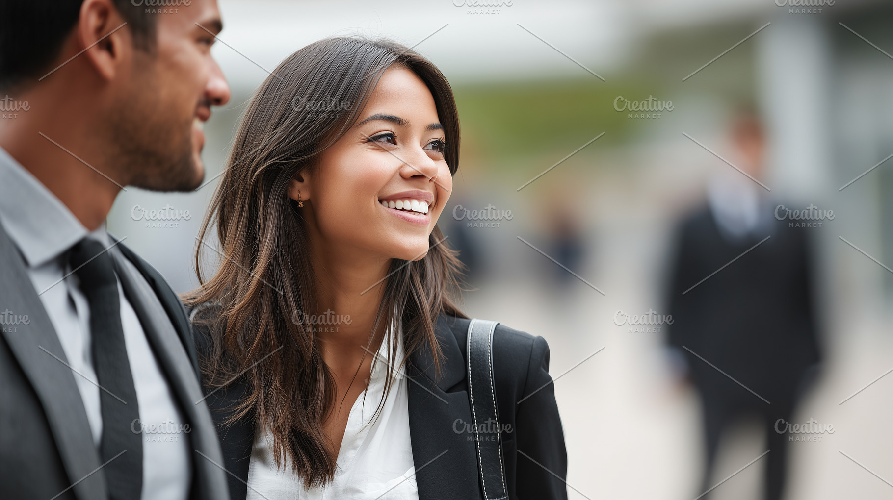 Smiling latino businesswoman walking, a Business Photo by MistyDay