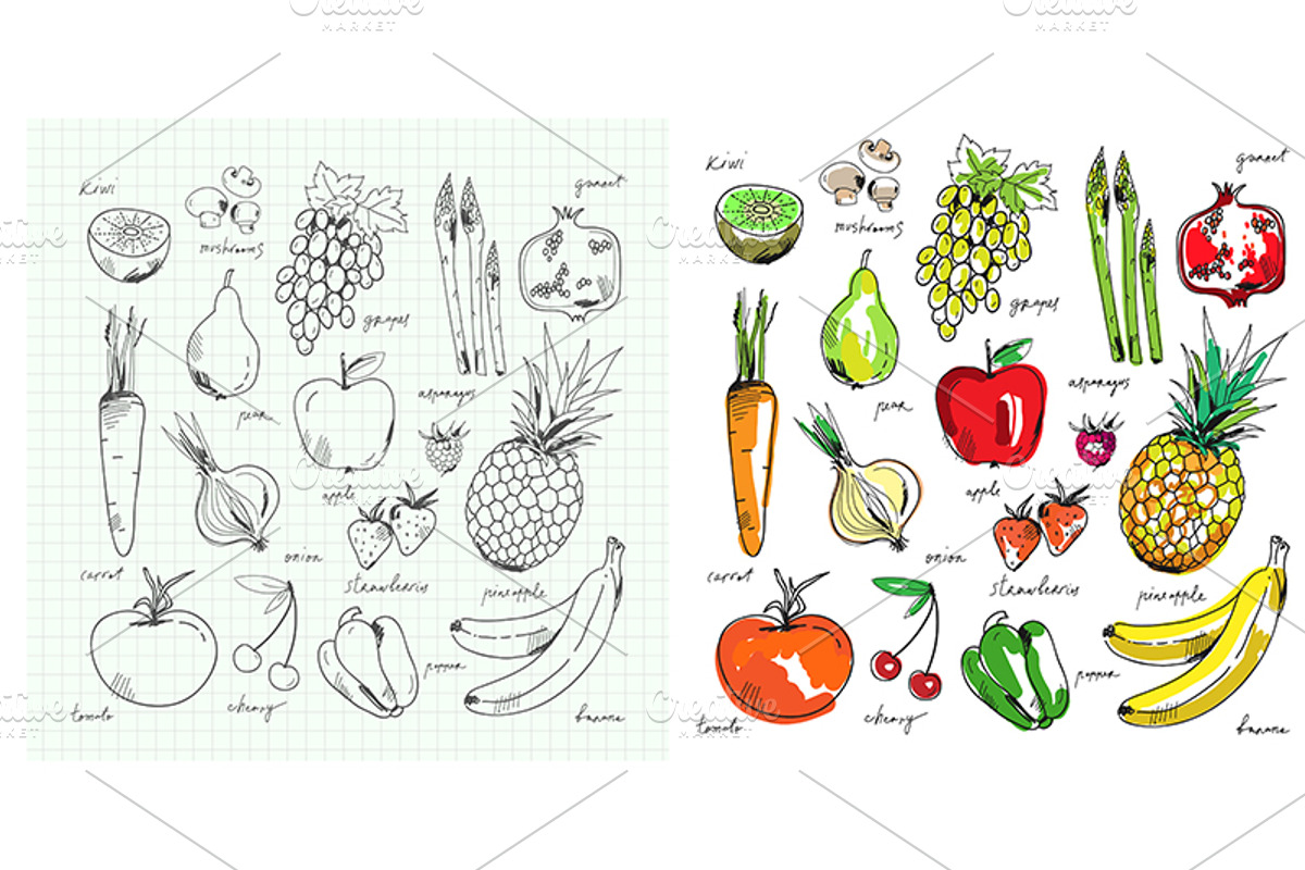 Vegetarian set+seamless patterns preview 2