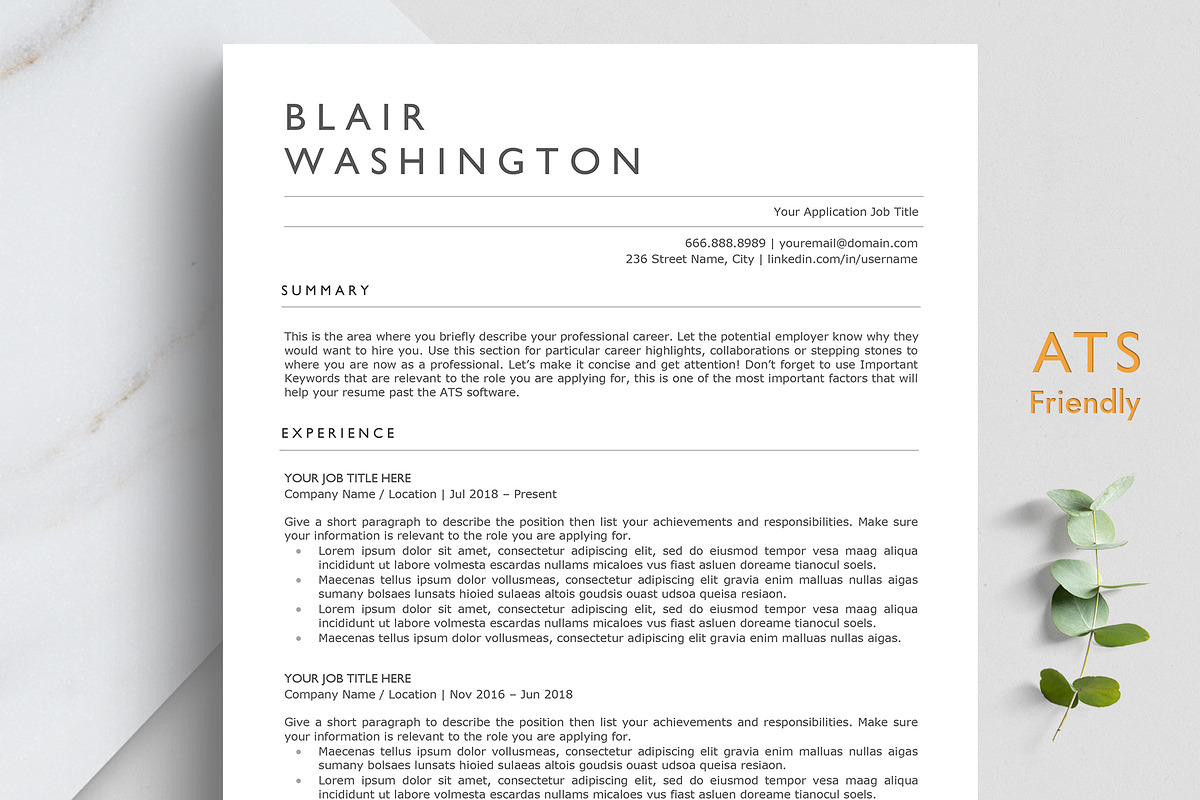 ATS Resume Template - BLAIR, a Resume Template by TheStandOutResume (Photo 1 of 7)