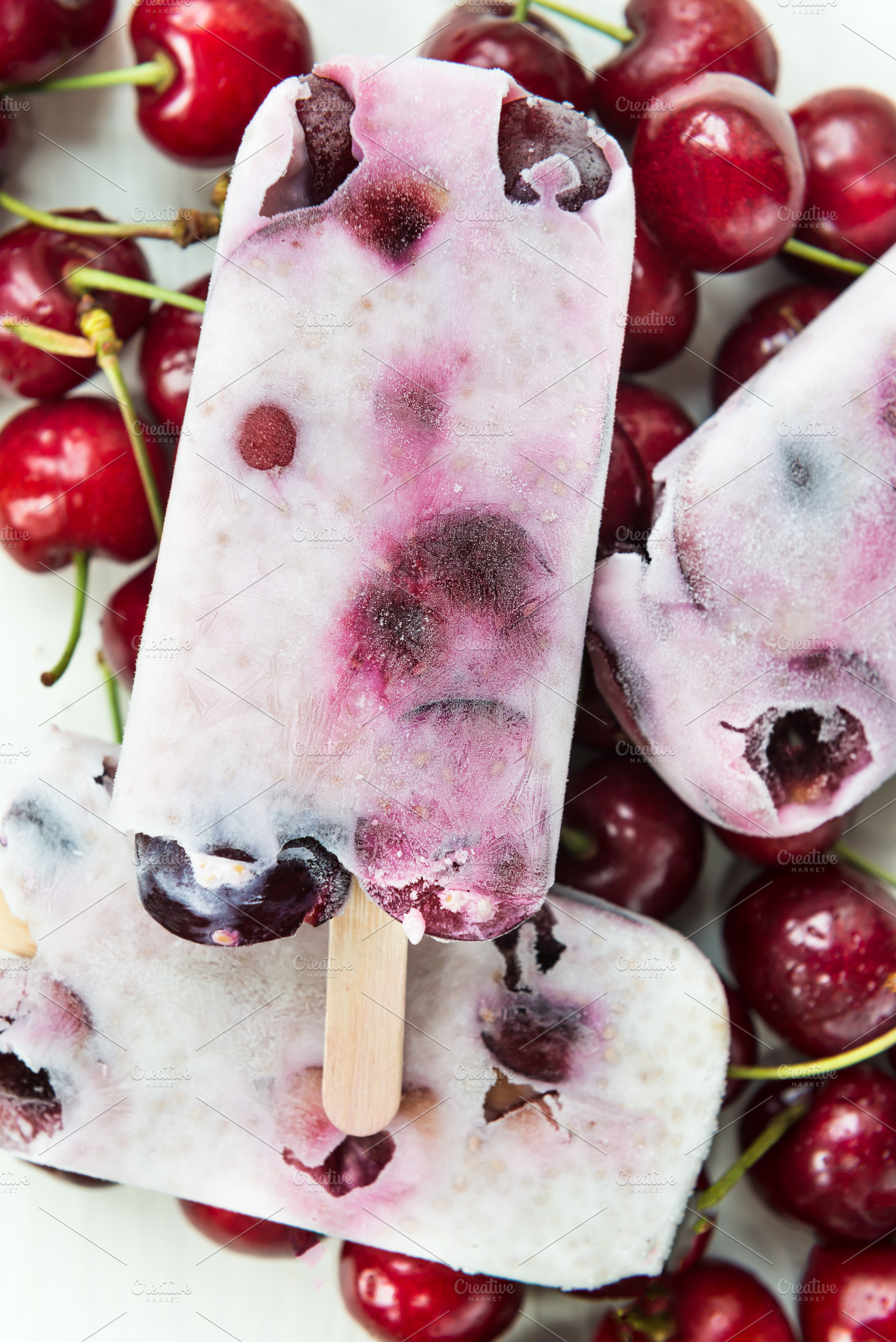 Homemade Vegan Cherry Popsicles with Chia Seeds and Coconut Milk, a Background Photo by MAnuta
