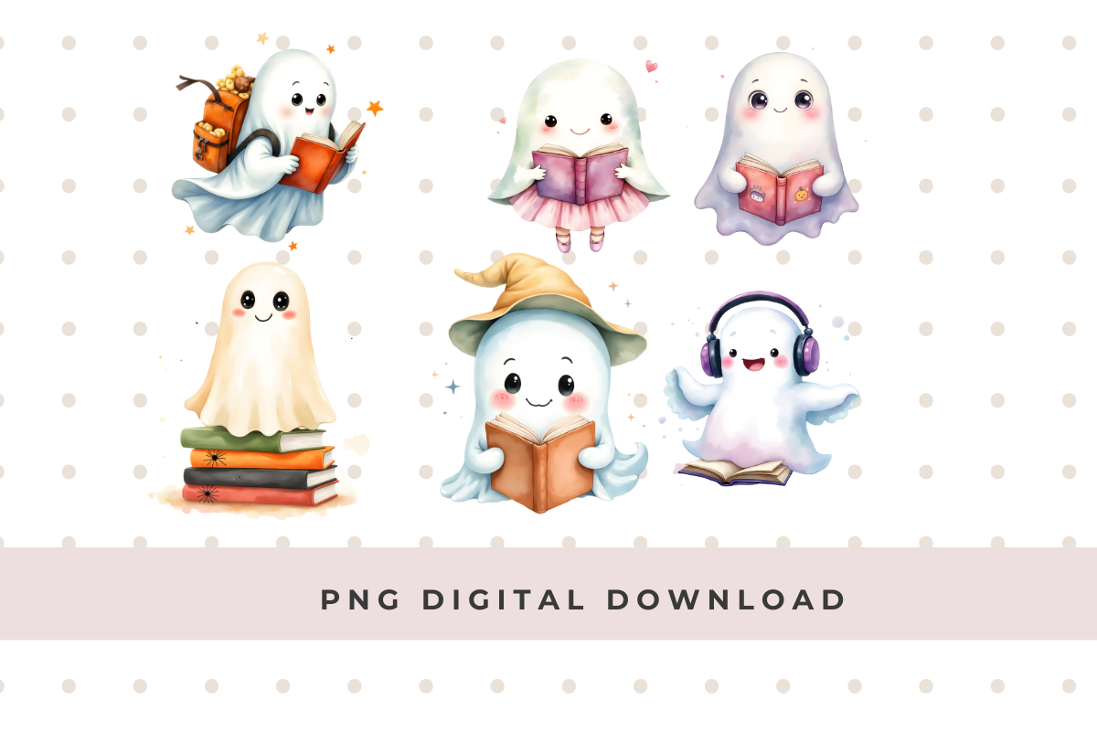 Cute Ghosts Reading Books Set, an Illustration by Anca Digital Vibe (Photo 2 of 6)