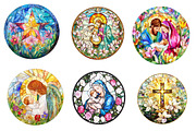 Round Stained Glass Spring Nativity, an Illustration by CreationArt (Thumbnail 3 of 4)
