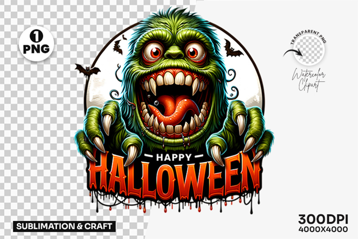 Happy Halloween Green Monster PNG, a Seasonal Illustration by Creative Arslan (Photo 3 of 3)