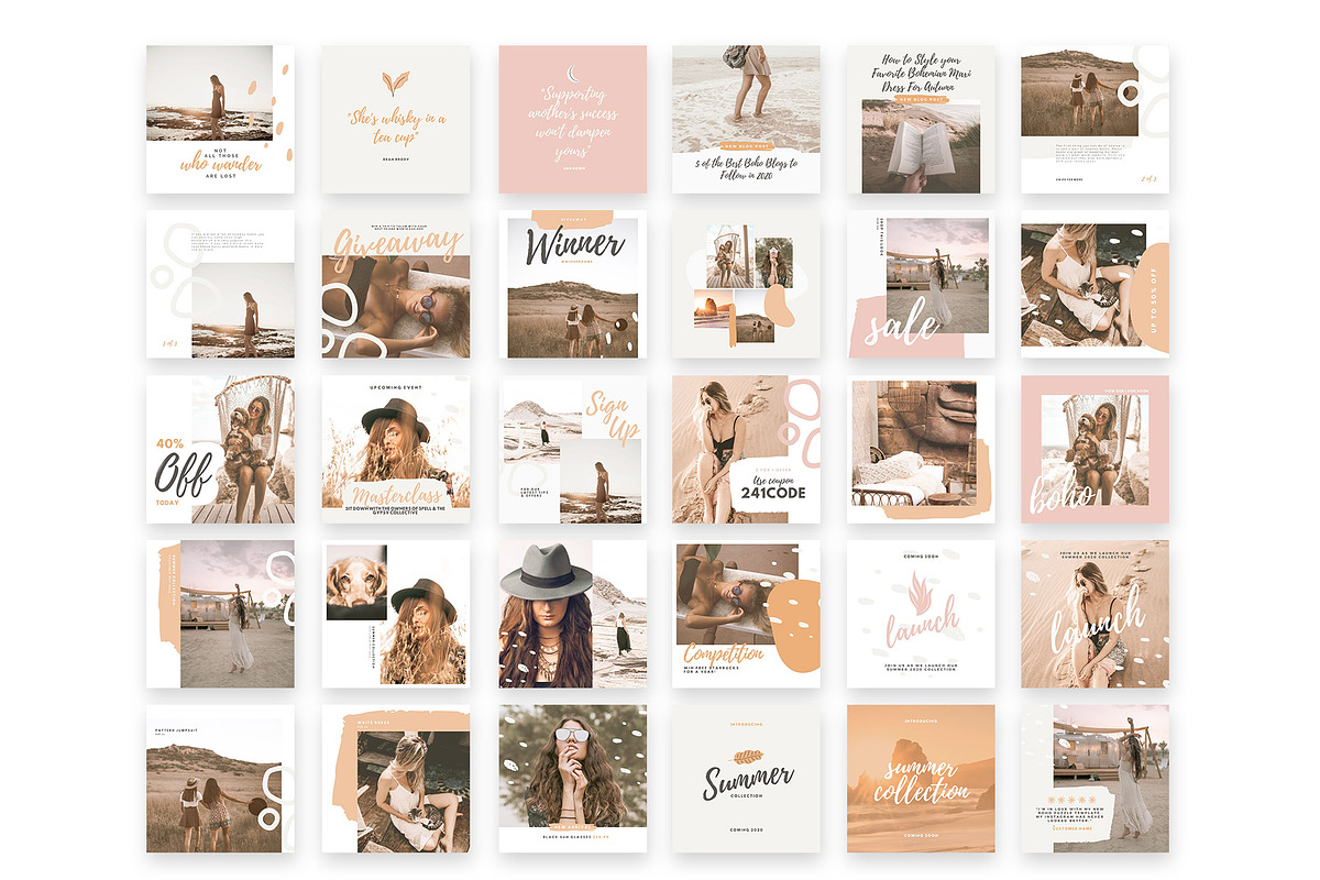 Boho Instagram Feed Templates, a Social Media Template by Cultive Creative