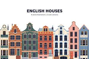 English houses set. UK architecture, an Illustration by Good Studio
