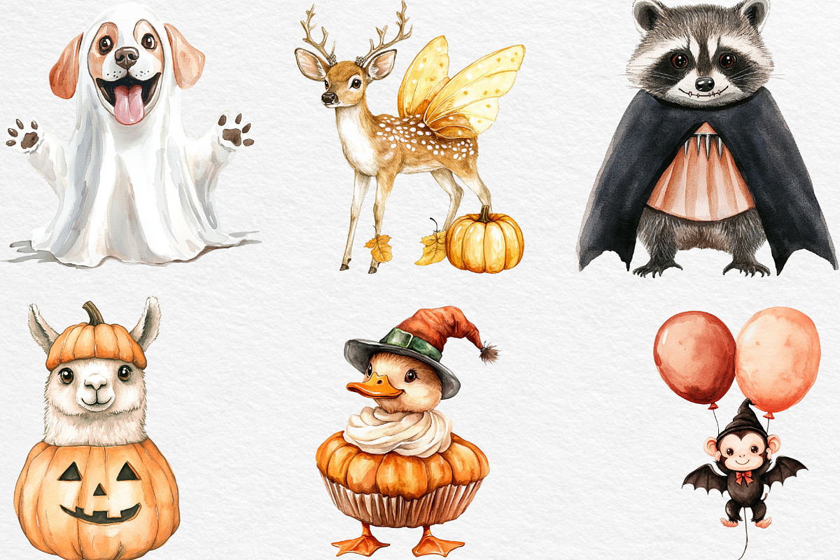 Halloween Funny Animals Clipart, an Illustration by Black Bird Studio (Photo 4 of 6)
