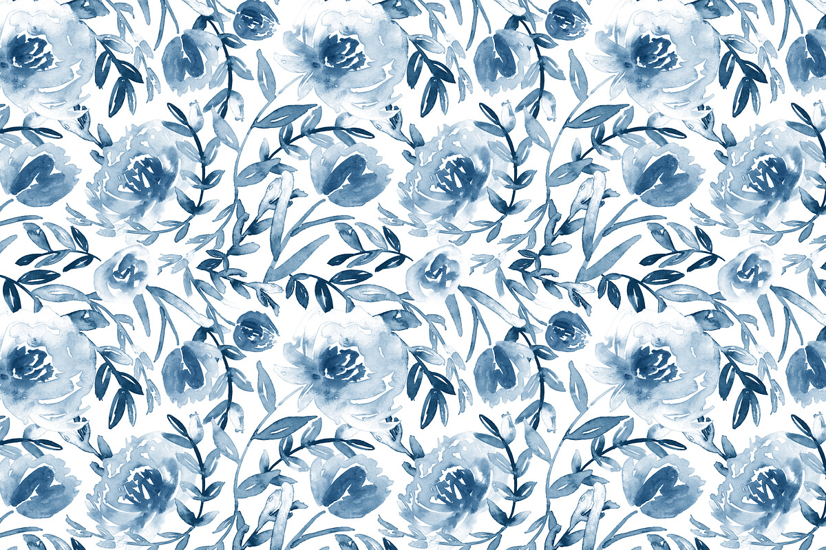 Watercolour blue floral pattern, a Pattern Graphic by Anya-D (Photo 4 of 4)