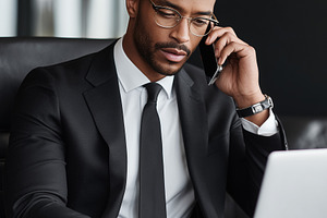 Focused black businessman in suit, a Business Photo by MistyDay
