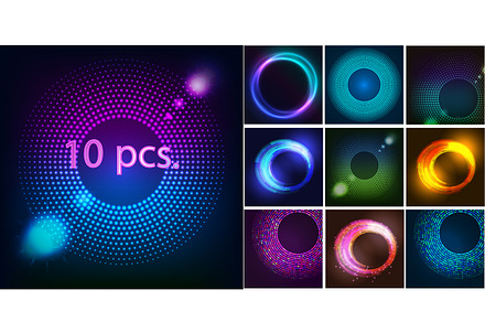 Set of glittering glowing rounds.