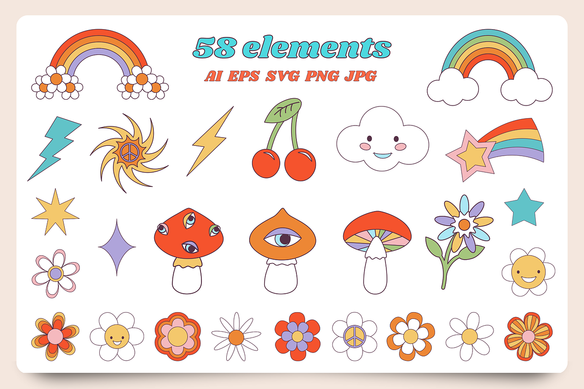 70s Retro Groovy Vintage Collection, a Decorative Illustration by VectoriyA (Photo 3 of 6)
