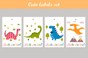 Cute Dinos: Pattern & Labels