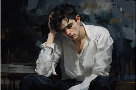 Pensive man with hand in hair, a Person Illustration by Ylivdesign