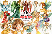 Watercolor Christmas Angel Clipart, an Illustration by Canvas Craft (Thumbnail 1 of 7)