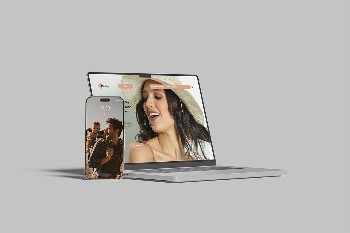 Smartphone with Laptop Mockup, a Device Mockup by lamorastudio (Photo 3 of 11)
