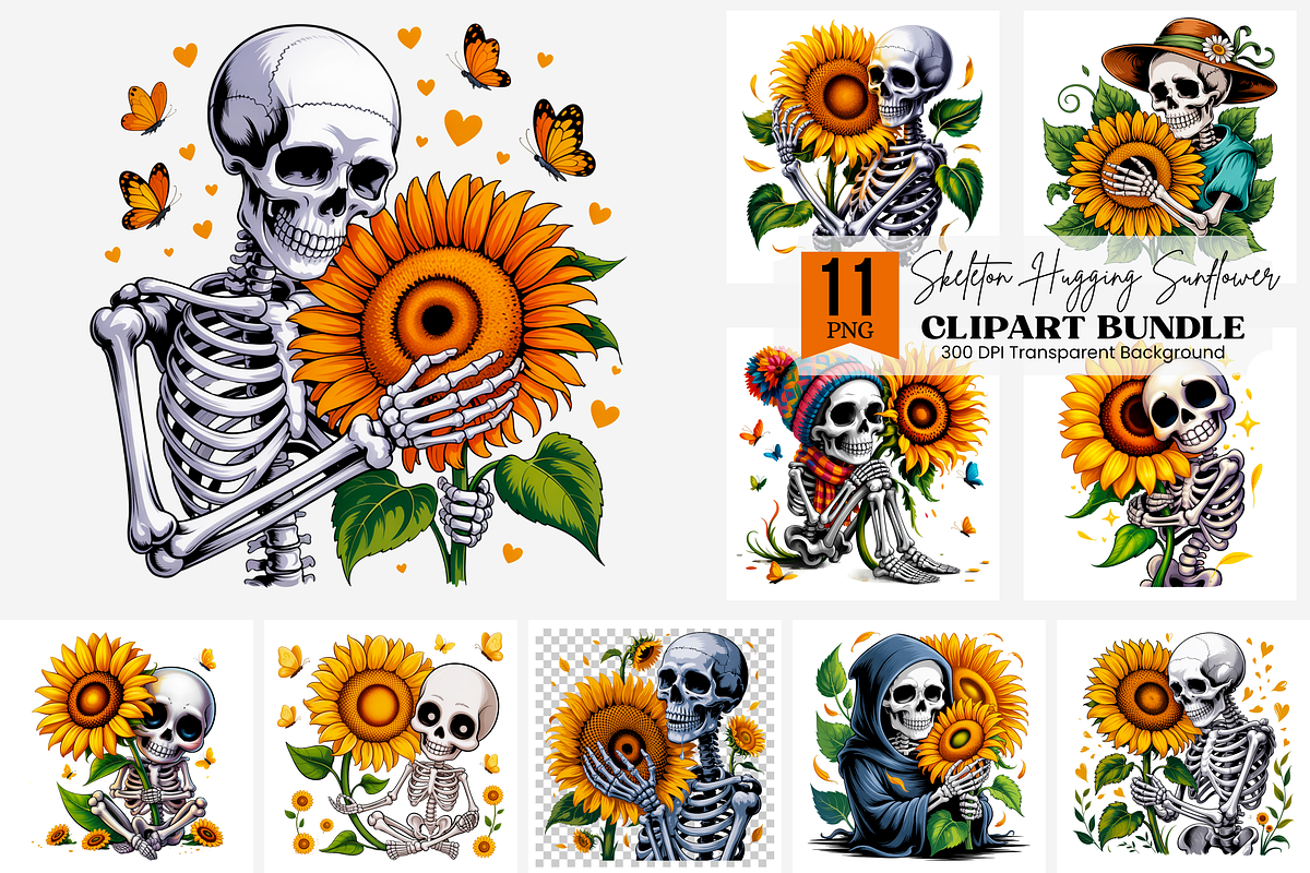 Skeleton Hugging Sunflower PNG, a Graphic by Clipart Bloom (Photo 1 of 12)
