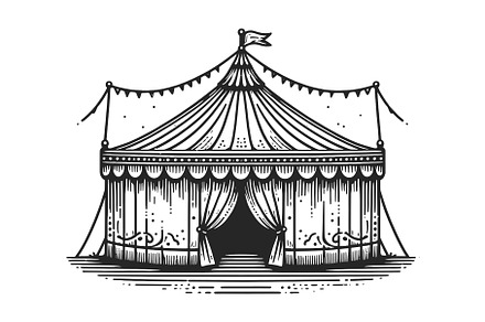 circus tent engraving line art, an Object Illustration by AlexArt