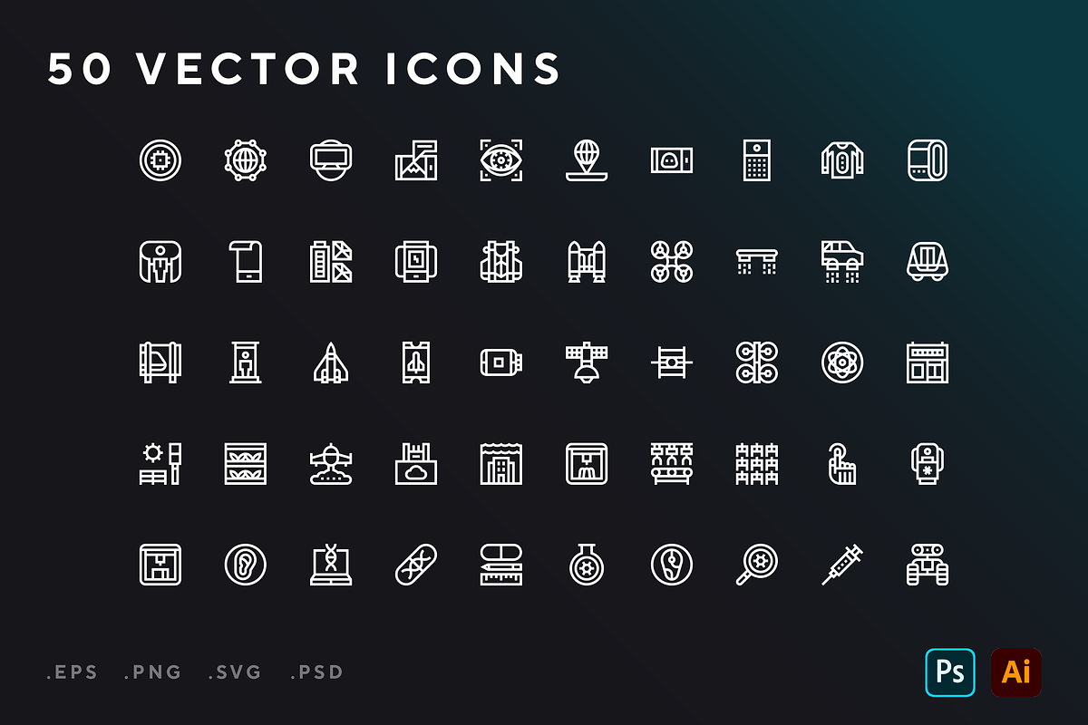 Futuristic Technology icons, an Outline Icon by Wencory (Photo 1 of 2)