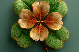 Golden and green eight leaf clover with textured veins and symme, a Nature Photo by José Manuel Gelpi