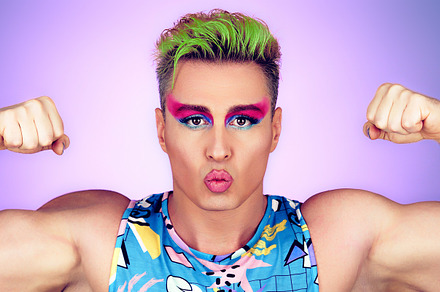 Beauty Fashion Muscular man guy with Makeup, lgbtq