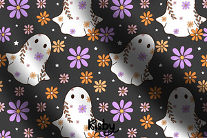 Floral Ghost Seamless Pattern