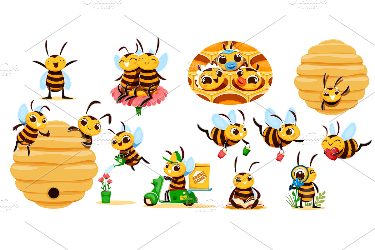 Cartoon funny bee cute characters, an Animal Illustration by Vector Tradition