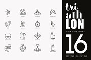 Triathlon | 16 Thin Line Icons Set, an Outline Icon by Alex Blogoodf (Thumbnail 1 of 11)