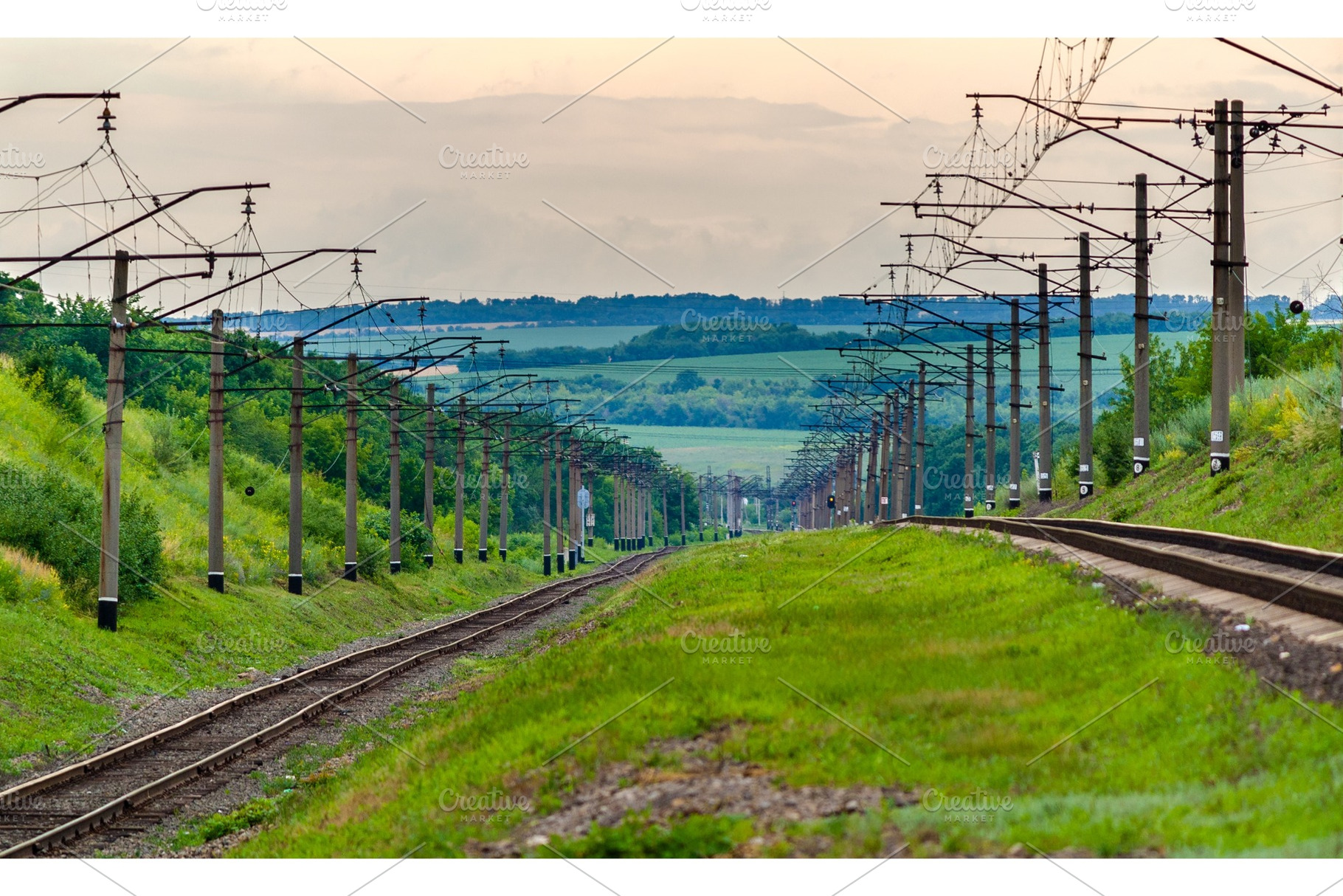 Double-track electrified (3 kV DC) railway line in Ukraine, a Transportation Photo by Leonid Andronov