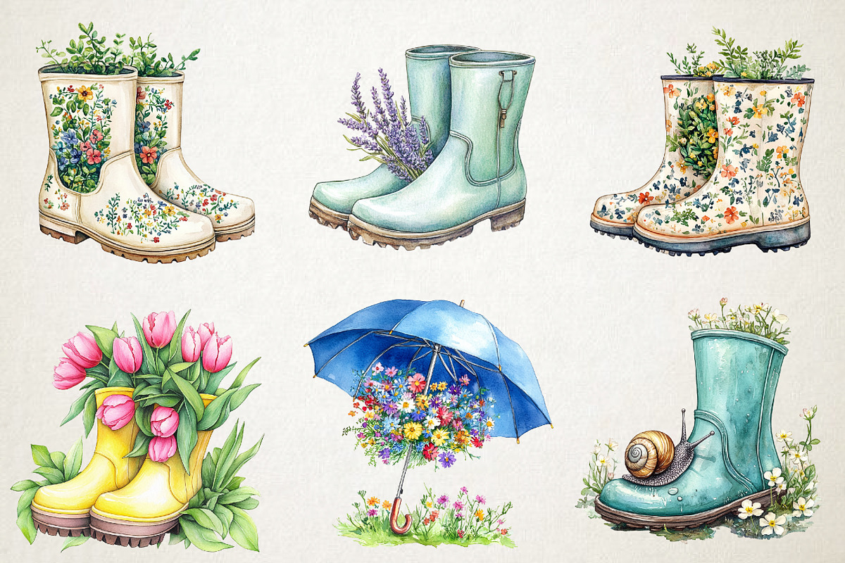 Spring Rain Boots and Umbrella Set, an Illustration by RobertsArt (Photo 2 of 5)