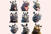 Funny Rhino Clipart PNG Bundle, a Graphic by M9 Design (Thumbnail 5 of 10)