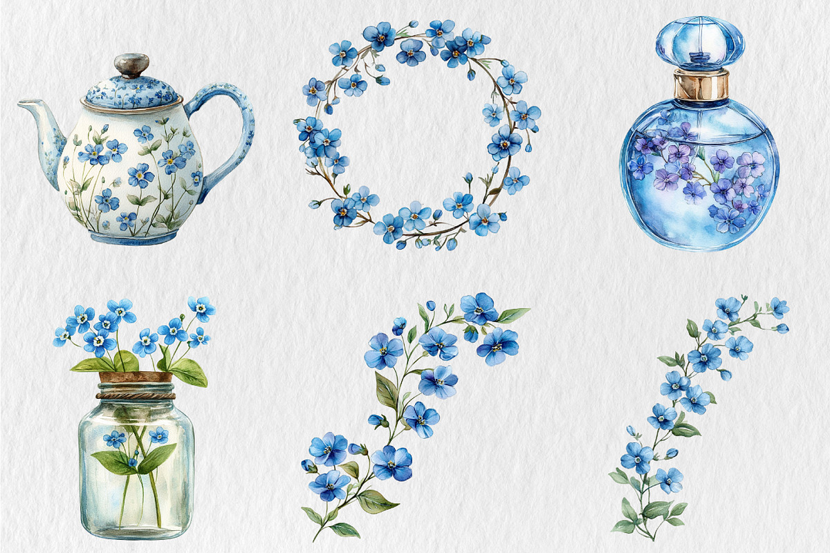 Forget Me Not Watercolor Clipart, a Person Illustration by Rose Art (Photo 4 of 4)