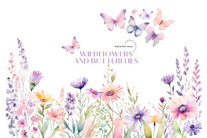 Wildflowers Butterflies Clipart, an Illustration by Sunflower Day Love