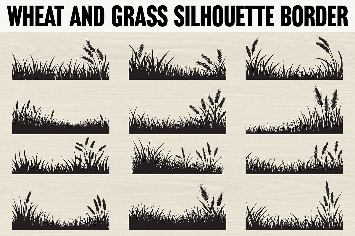 Wheat and grass silhouette border, an Illustration by Amazin_art