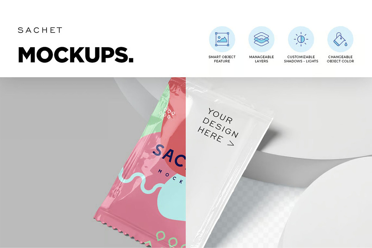 Rectangular Sachet Mockups, a Packaging Mockup by megostudi0 (Photo 2 of 6)
