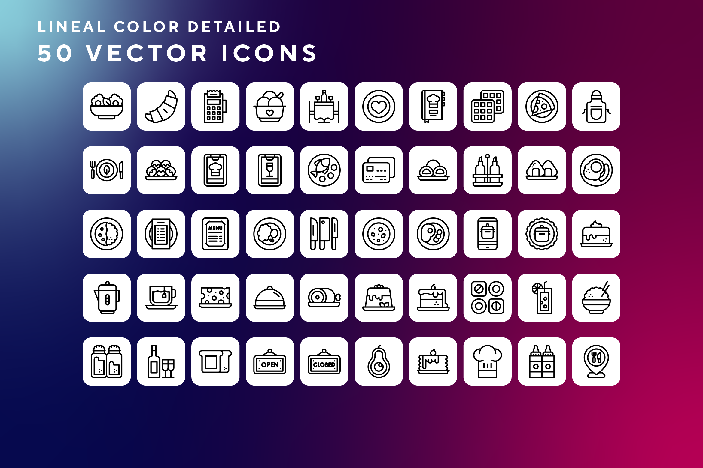 Restaurant icons, an Outline Icon by Wencory