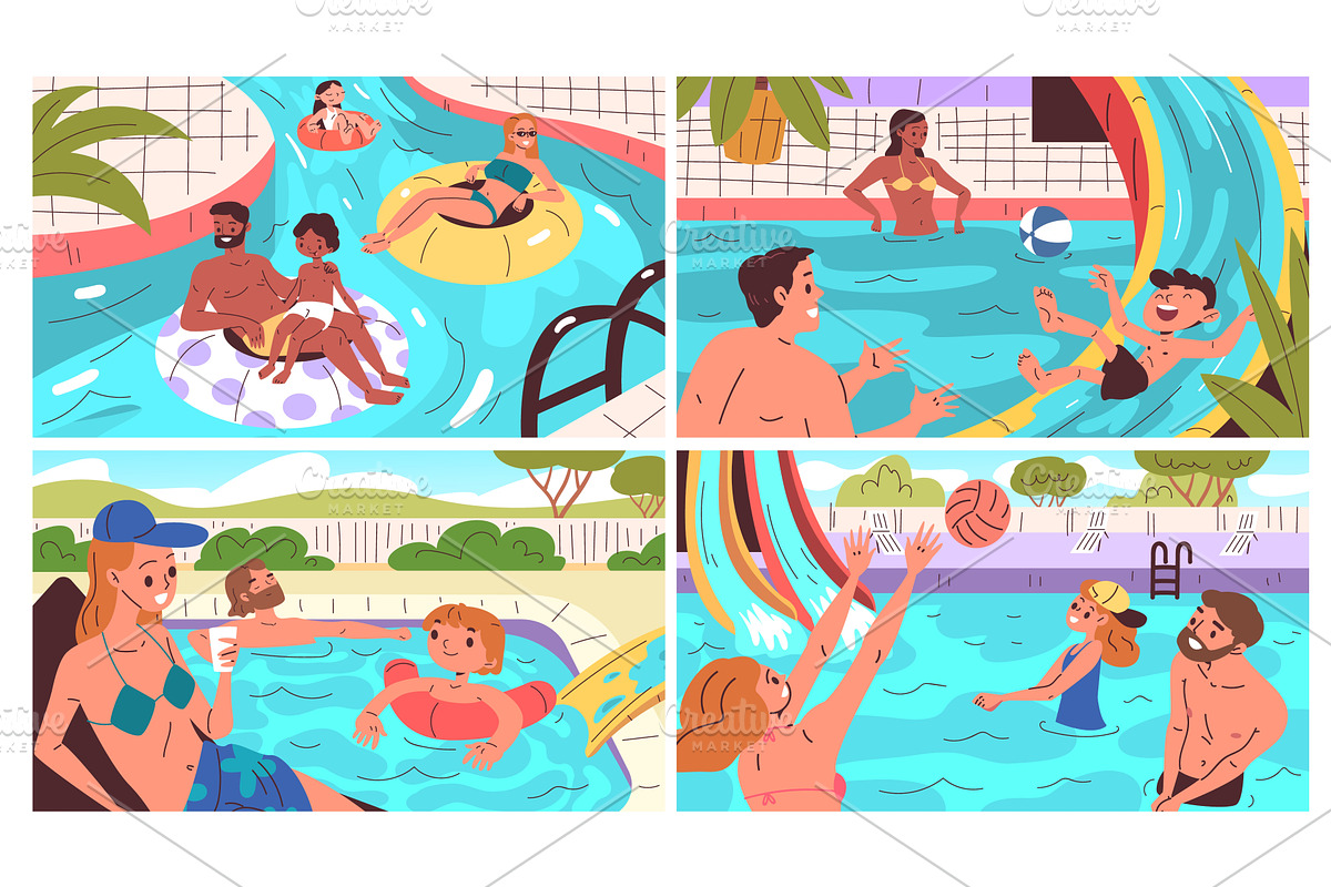 Family aquapark. People with kids, a Person Illustration by Stock-Smart-Start
