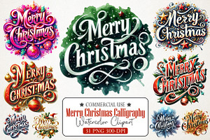 Merry Christmas Calligraphy Clipart, an Illustration by RobertsArt
