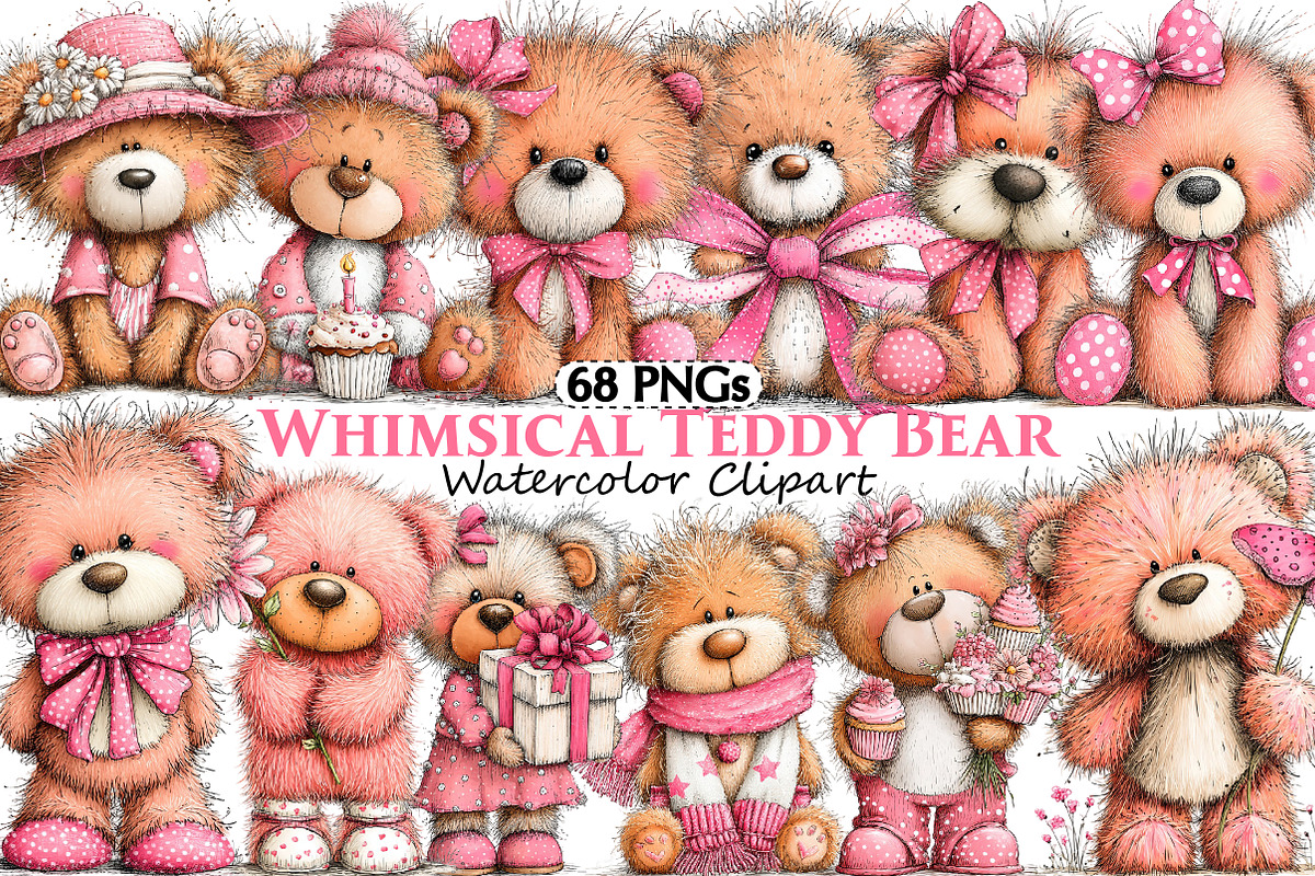 Whimsical Teddy Bear Clipart, an Illustration by Pixels.Craft (Photo 1 of 5)